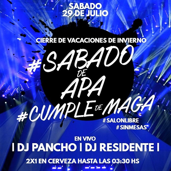 ApaPupaRestoBar's tweet photo. #SABADODEAPA #DJPANCHO #DJRESIDENTE #LEOCAMERONBARTENDER #JEFEDEBARRA #CUMPLEDEMAGA #2X1 #CERVEZA #SINMESAS 
#APACUMPLES
ESTAMOS VOLVIENDO https://t.co/RZwgqOif7u