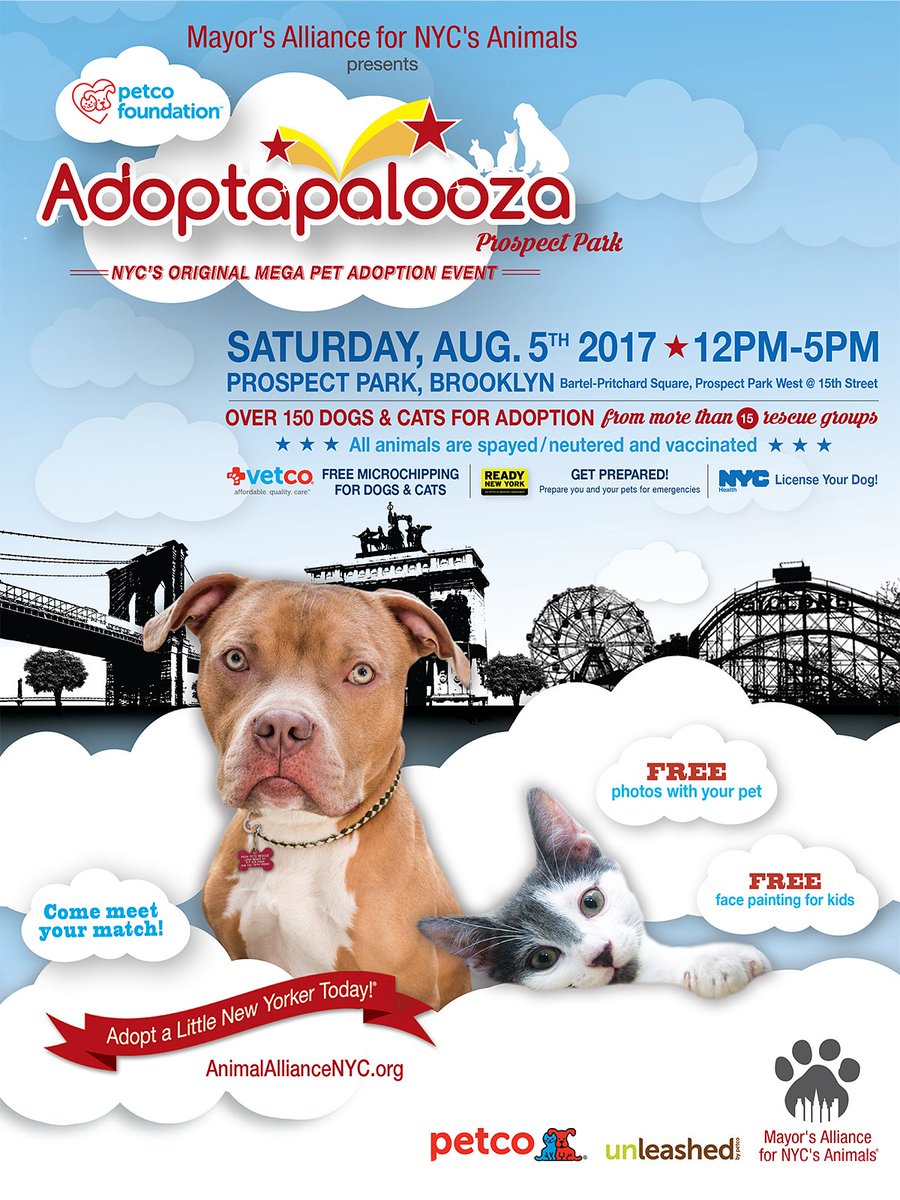 Dozens of pets want to meet YOU Sat 8/5 at #Adoptapalooza #Brooklyn #ProspectPark! bit.ly/AdoptapaloozaP…