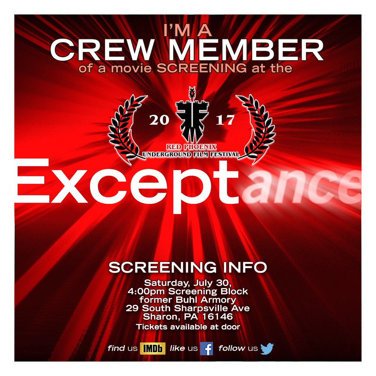 SamHoldren1's tweet photo. #Exceptance (which I directed) screens tomorrow at Red Phoenix Underground Film Festival. Trailer: https://t.co/aYKhnTB22J #wvfilm https://t.co/05X9Q7xycF