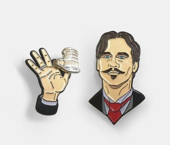 harpers1niter's tweet photo. Just ordered this killer Doc Holliday Spinning Cup Enamel Pin Set from @Staringyeti You guys are so awesome! #Tombstone Missed Keanu : ( https://t.co/dVaVg5tr16