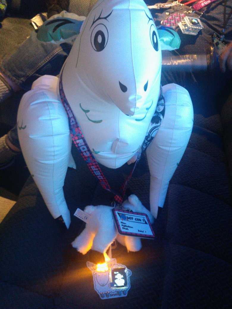 GoatInfosec's tweet photo. @DC801Helga hi, nice to finally meet you #dc801 #goats4sheep #dontabusesheep #floatygoat #sheeplove #defcon #defcon25 #partytime https://t.co/H5FZcdu9er