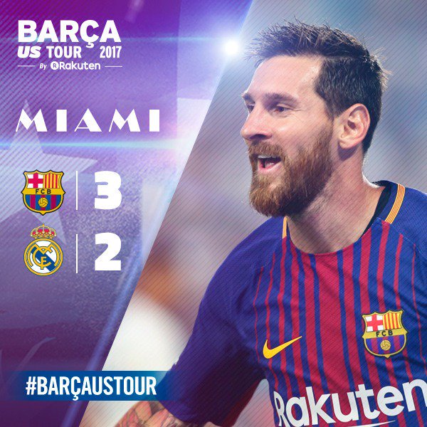 FCBarcelona's tweet image. ⌚️ Final whistle! Baça win #ElClásicoMiami 3-2 ⚽️ Goals from: Messi, Rakitic and Piqué/Kovacic and Asensio 👏 🔴🔵 #ForçaBarça