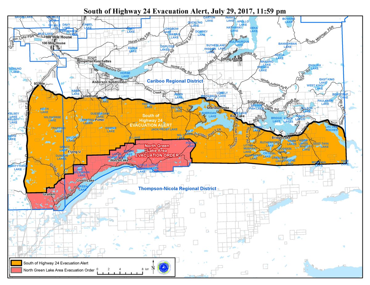CaribooRD's tweet image. Evacuation alert issued for areas south of Hwy 20 in the Cariboo Regional District. bit.ly/2u9jGVr