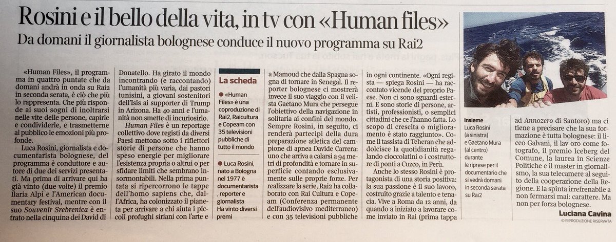 Oggi #humanfiles è sul #corriere bologna, domani su #rai2 ore 23.30 daje!!!