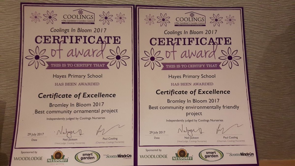 HayesPrimarypta's tweet photo. Well done HPS gardening club -  certificates for 'Best community ornamental project' &amp; 'Best community environmentally friendly project' https://t.co/WPAeyuXOxL