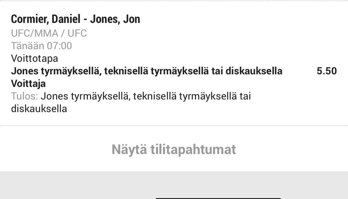 JarnoNurminen's tweet photo. Sattuipas #betsi kohdilleen myös #ufcfi #ufc214 #jonesbones https://t.co/ERXImjvU2c