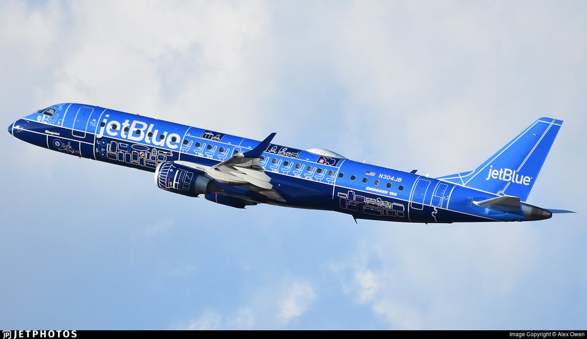 JetPhotos's tweet photo. JetBlue’s ‘Blueprint’ E190 departing Boston. https://t.co/o6X8SMdGUC © Alex Owen https://t.co/s9f1vbAdxW