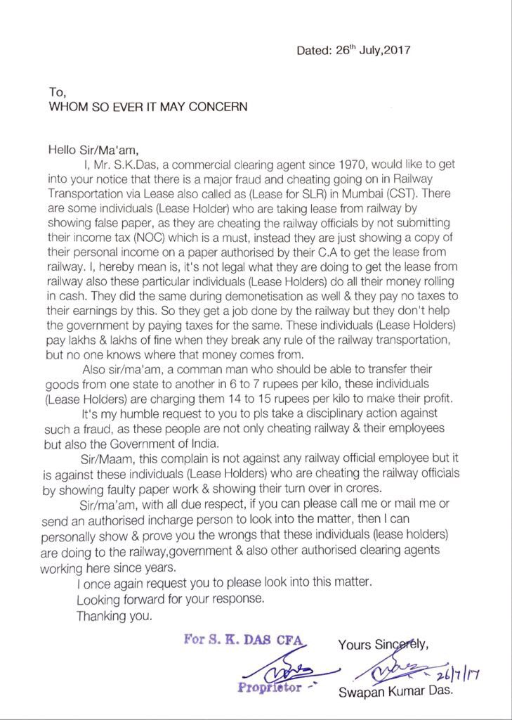 Skdascfa's tweet photo. @RailMinIndia 🙏🏻Sir pls See &amp; consider my complain below caused in Railway by Lease Holders in CST (Mumbai) https://t.co/iLJsdXejVQ