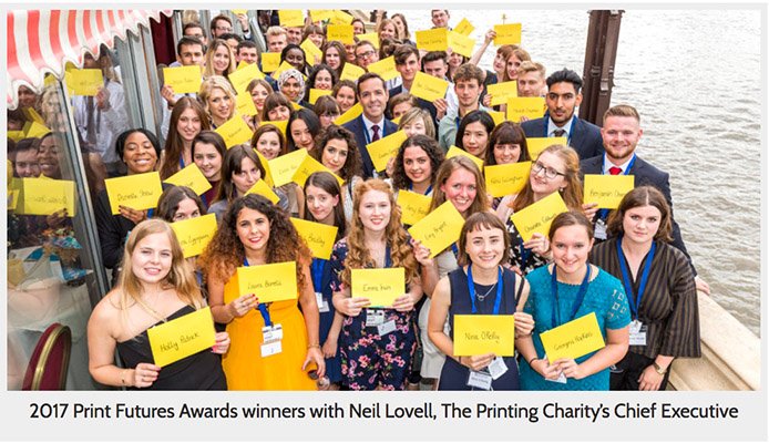 printingcharity's tweet photo. 'From the Shetlands to Cornwall, from pre-press &amp; paper-making to graphic design'. The #PrintFutures2017 Winners ➡️ https://t.co/kgfjhVXHWq https://t.co/e0jqOLO7FA