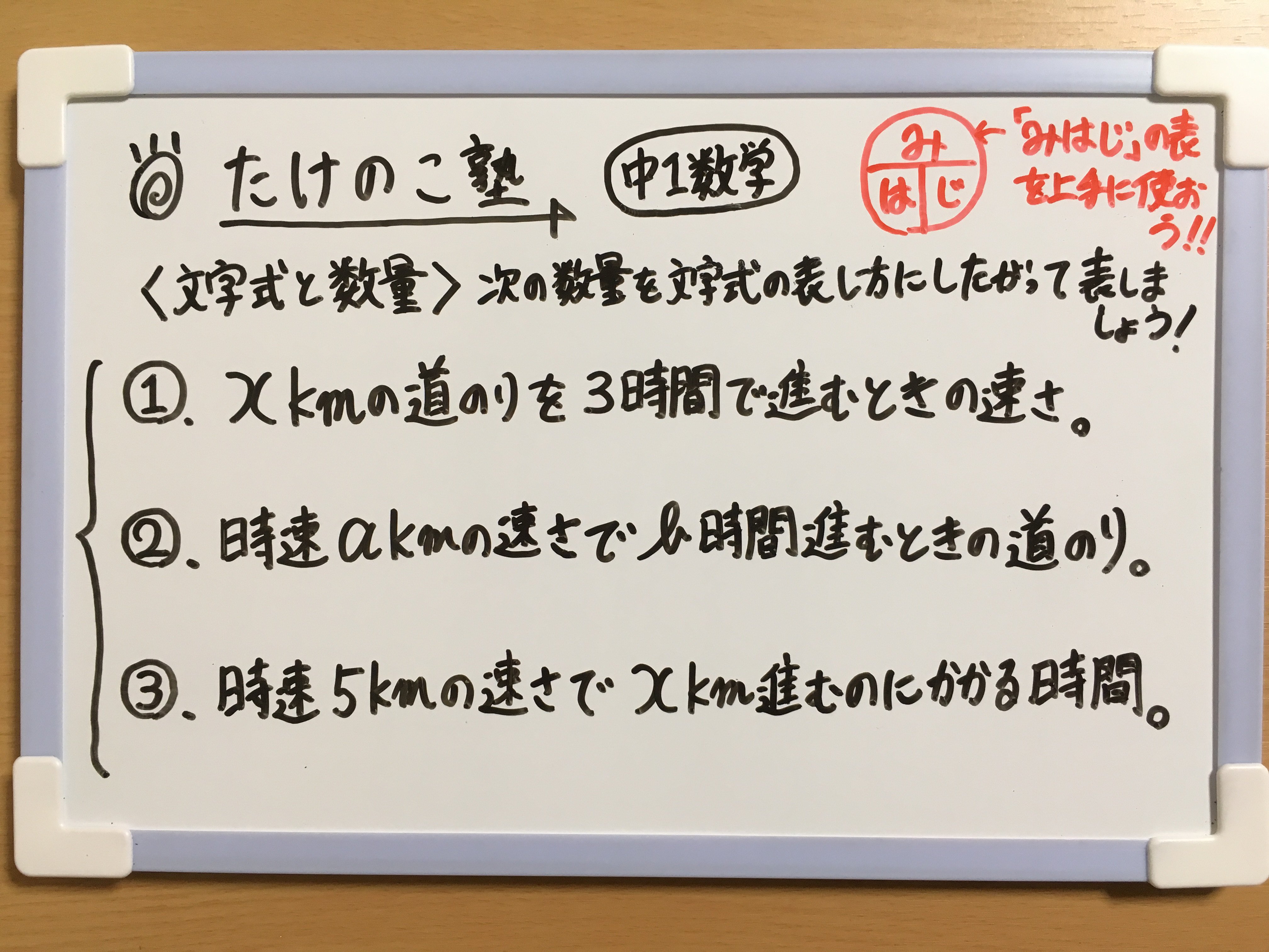 توییتر たけのこ塾 در توییتر 中1数学 文字式と数量 速さ 道のり 時間 について 問題を作成しました 問題文の内容を文字式になおすのが難しい場合は 式を言葉で表してから文字式をつくってみましょう また 速さ 道のり 時間の求め方も しっかり
