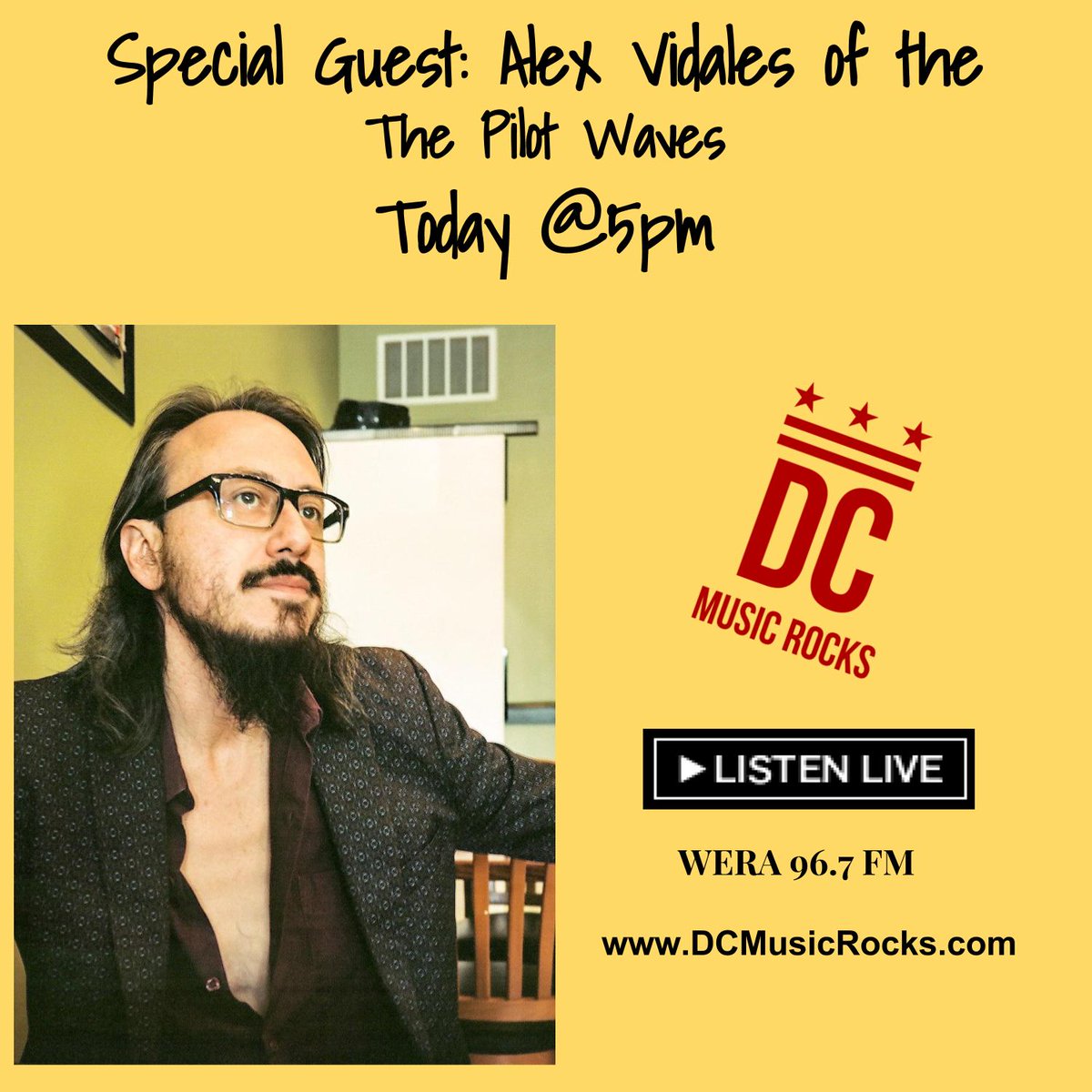 dcmusicrocks's tweet image. Today, 5pm! special guest: #AlexVidales of DC&apos;s #PilotWaves &amp;amp; @RadioArlington&apos;s #Stagecraft
 @CapCityShowcase @dcscene @dc_now @entertain_dc