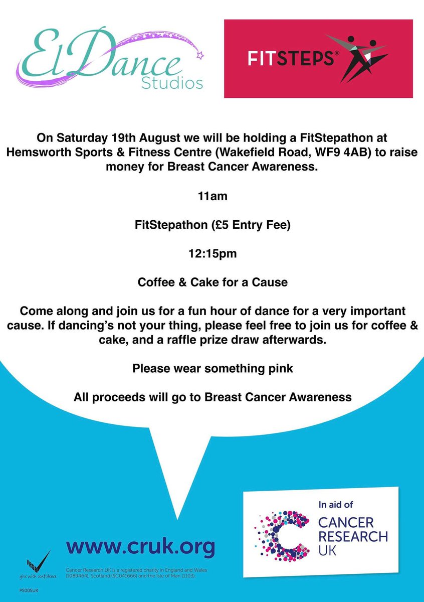 ElDanceStudios's tweet photo. Open to anyone who would like to join us #fitsteps #breastcancerawareness #eldancestudios #fundraiser #hemsworth @weareyorkshire @BarnsleyIs https://t.co/PfrQUCxbQZ