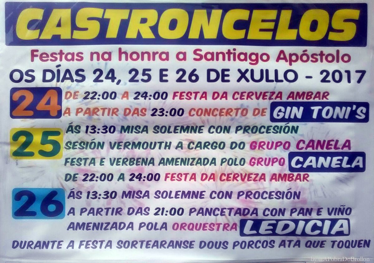 aPobraDoBrollon's tweet photo. Festas de SANTIAGO APÓSTOLO
#CASTRONCELOS #APobraDoBrollón
24, 25 e 26 de xullo
#FestasDoApóstolo #FestasDeSasntiago https://t.co/FtklRgTUtk