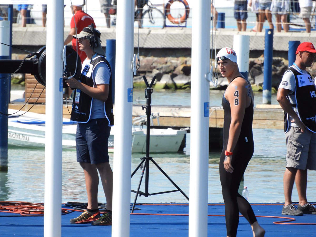SwimmingCanada's tweet photo. The men's 10-km is underway! Richard Weinberger and Philippe Guertin are in the water for Canada #FINABudapest2017 #InOurNature https://t.co/KNRi9LnCG9
