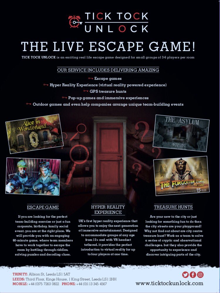 TickTockUnlock's tweet image. Looking for a #teambuilding  #activity or a work/#family social then email us on beattheclock @ticktockunlock.com #leeds #vr #fun #puzzles