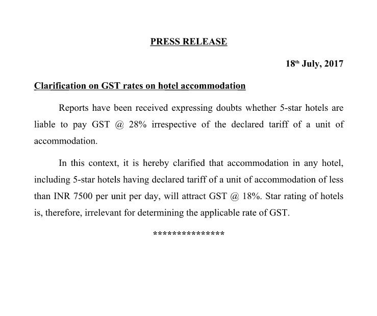 CBIC on Twitter "GST Clarification on GST rates on hotel