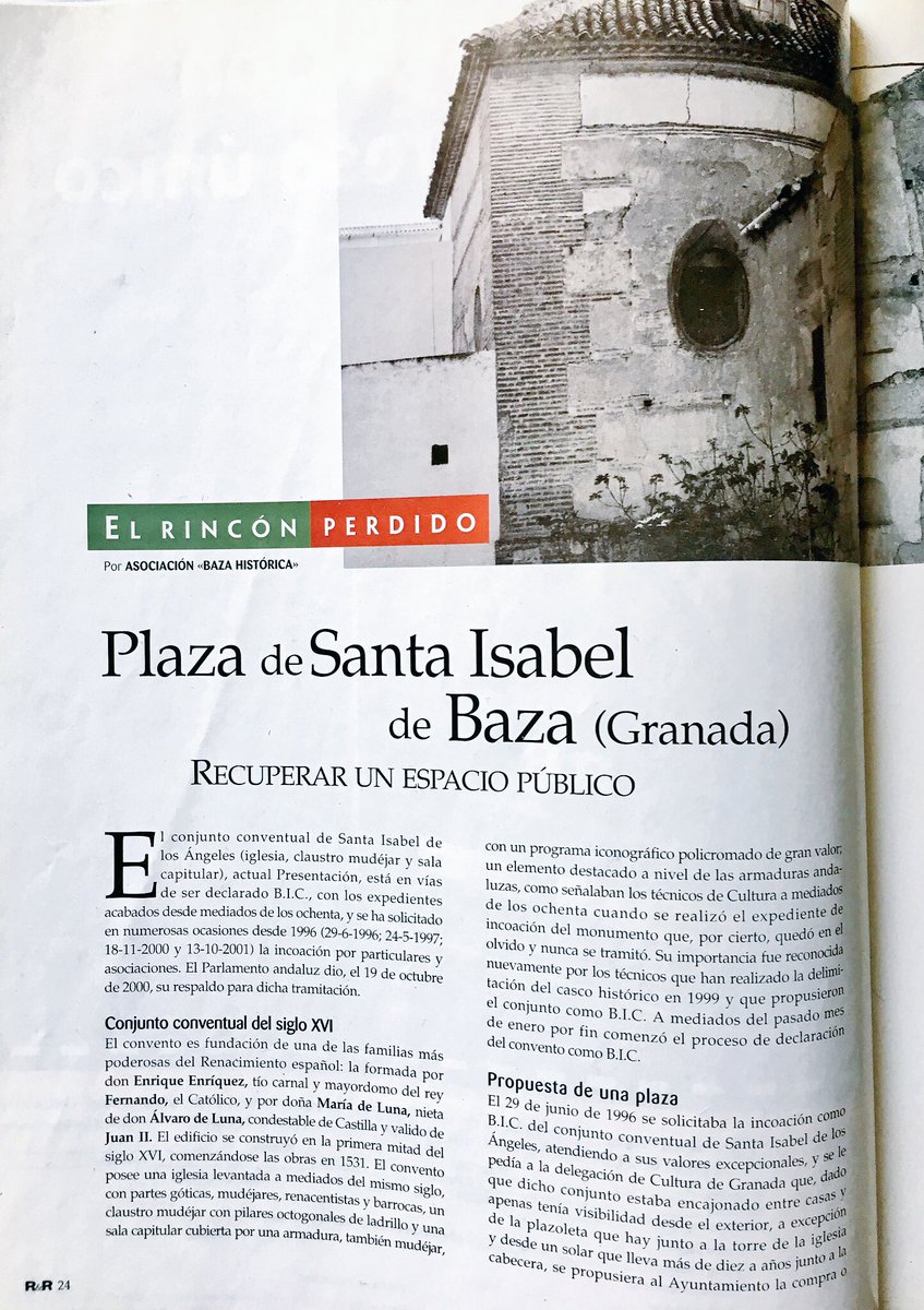 BazaHistorica's tweet photo. Marzo 2002. Revista R&amp;R.
#RincónPerdido: la plaza de Santa Isabel, un espacio público negado a los bastetanos (junto a iglesia Presentación) https://t.co/cetzgtL0F5
