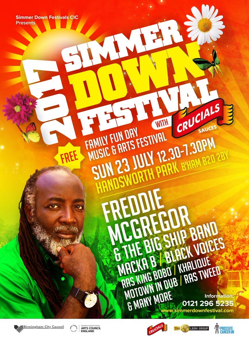 SimmerDownFest's tweet photo. Need reminding of the amazing line up this year?

#SimmerDownFestival2017 #Free #HandsworthPark #Music #Eventofthesummer #Reggae #Crucials https://t.co/UwXZh1StQy