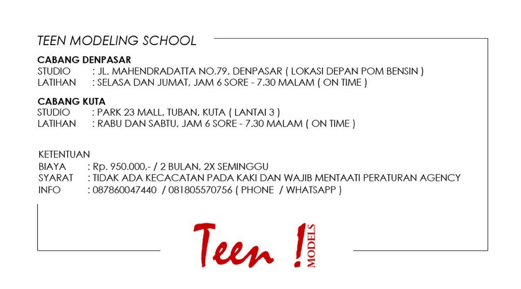 Teenmodelsbali's tweet photo. The Best Modeling School in Bali !
#sekolahmodelingbali
#balimodelingschool
#teenmodelsagency https://t.co/Wyi4yYS0es