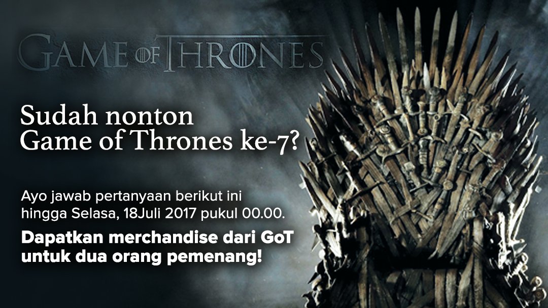 CNN Indonesia (@cnnindonesia) on Twitter photo Sudah nonton <a href="/GameOfThrones/">Game of Thrones</a>? Ayo uji kemampuan Anda dengan menjawab tiga pertanyaan di bawah ini! #GameOfThrones #GOTS7 #WinterIsHere Sudah nonton <a href="/GameOfThrones/">Game of Thrones</a>? Ayo uji kemampuan Anda dengan menjawab tiga pertanyaan di bawah ini! #GameOfThrones #GOTS7 #WinterIsHere