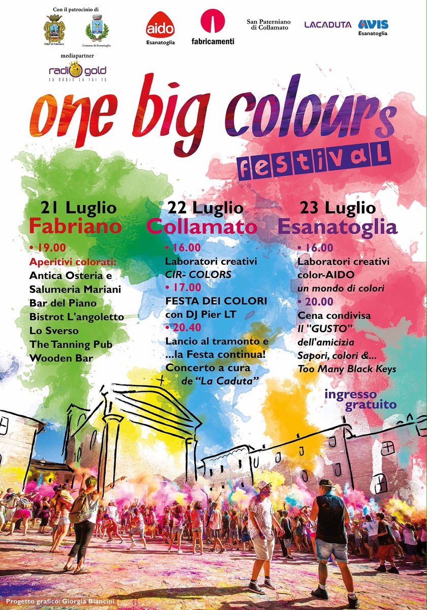 fabricamenti's tweet photo. @RadioGoldFab conferma il suo supporto e anche quest'anno sarà media partner ufficiale di #OneBigColours festival2017 
#Fabriano #LeMarche https://t.co/hiphPHgkKq