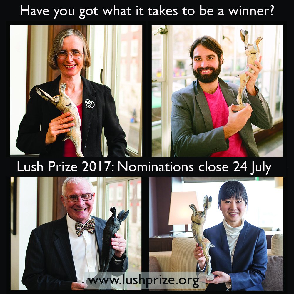 Lush_Prize's tweet photo. With £350,000 available from #LushPrize to end #animalresearch, will you be a winner? Deadline 24 July https://t.co/QEgG5UOW3u