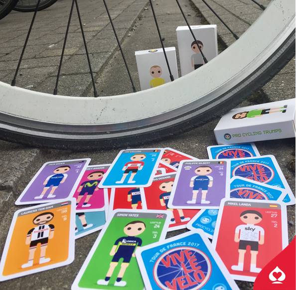 As fierce cycling fans, we printed <a href="/procycletrumps/">Pro Cycling Trumps</a> cards, a deck holding 198 cards with 198 cyclists. #tourdefrance #procyclingtrumps #cards