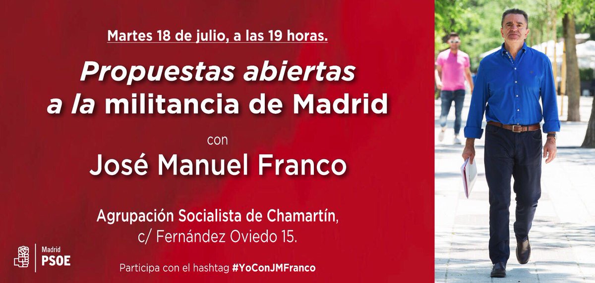ChmtConJMFranco's tweet photo. Esta tarde en @PSOE_Chamartin presentamos y debatimos nuestras propuestas con la militancia de Madrid. #YoConJMFranco #proyectocompartido https://t.co/vrvoA6so8A