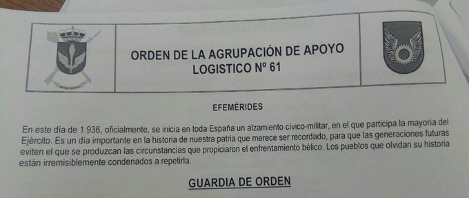 El Ejército de Tierra se disculpa por recordar el golpe de 1936 como alzamiento «cívico-militar» DFB-aK3XgAAWWBZ