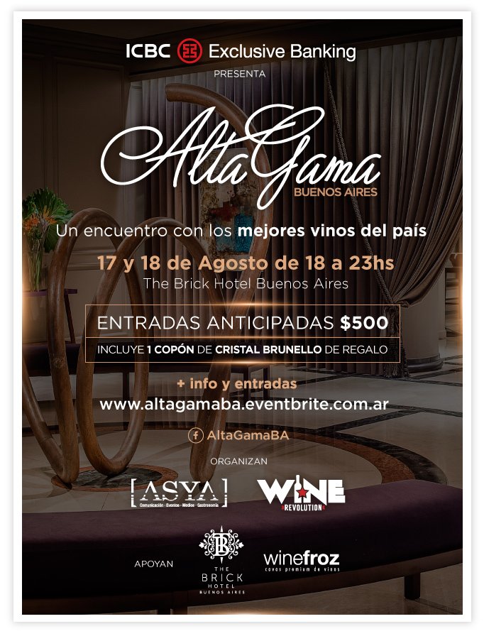altagamaba's tweet photo. Agendalo! 17 y 18 de agosto los mejores #vinos de  #chile #uruguay #españa #hungria #argentina presentes #altagamaba https://t.co/YLJAkRxBYR https://t.co/qQQXIGqsbw