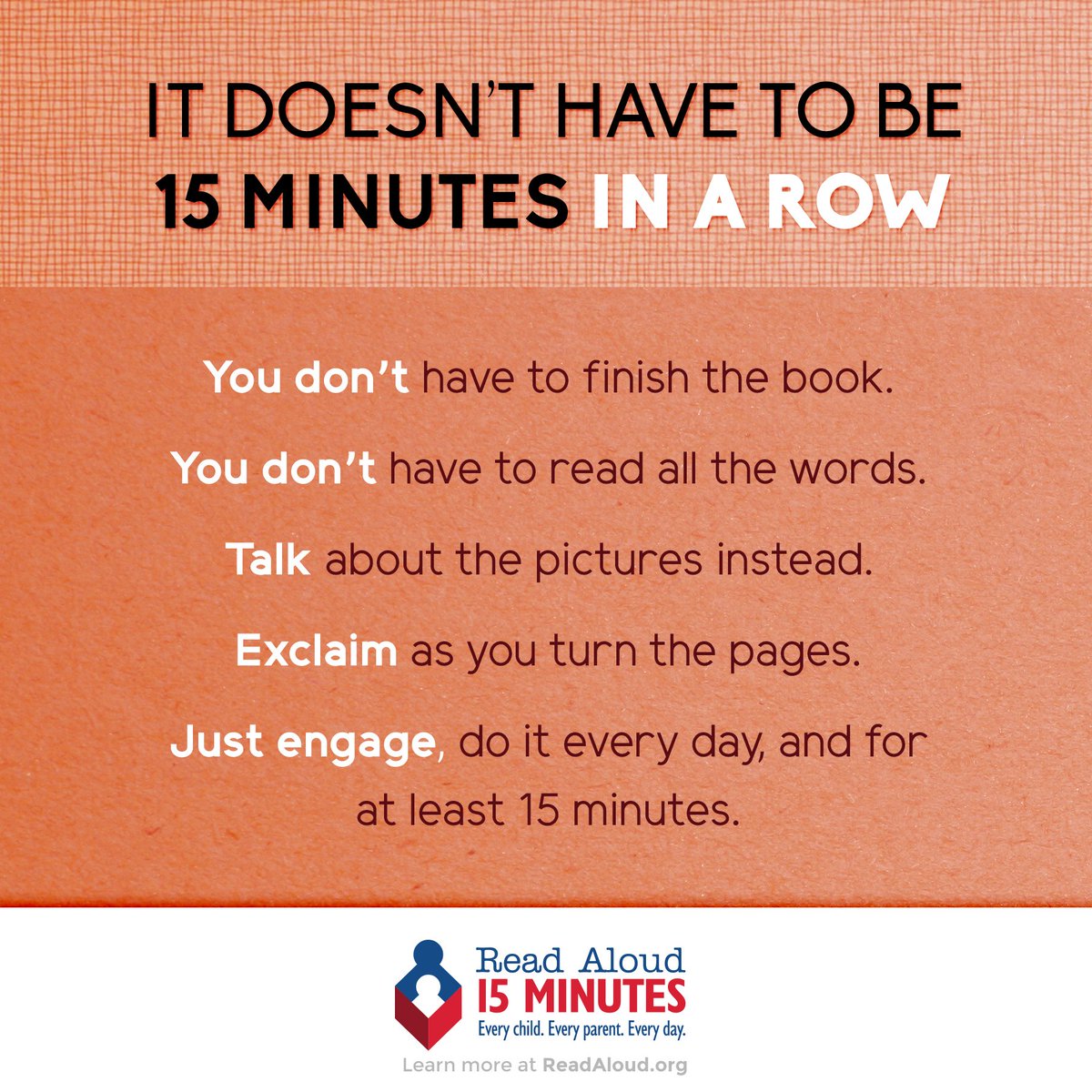 ReadAloud_org's tweet photo. It doesn't have to be 15 minutes in a row. #readaloud15 https://t.co/7vQmPKFkf9