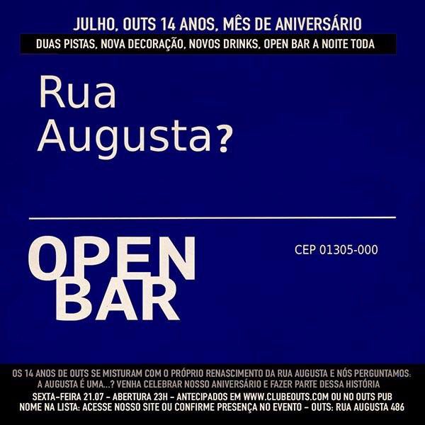 ClubeOuts's tweet photo. Promo pelo Twitter!!! Quer concorrer a VIPs para nosso OPEN BAR que rola sexta? 1- Siga nosso perfil  2- Dê um retweet #JulhoOuts14Anos https://t.co/cgRMtyjiDr