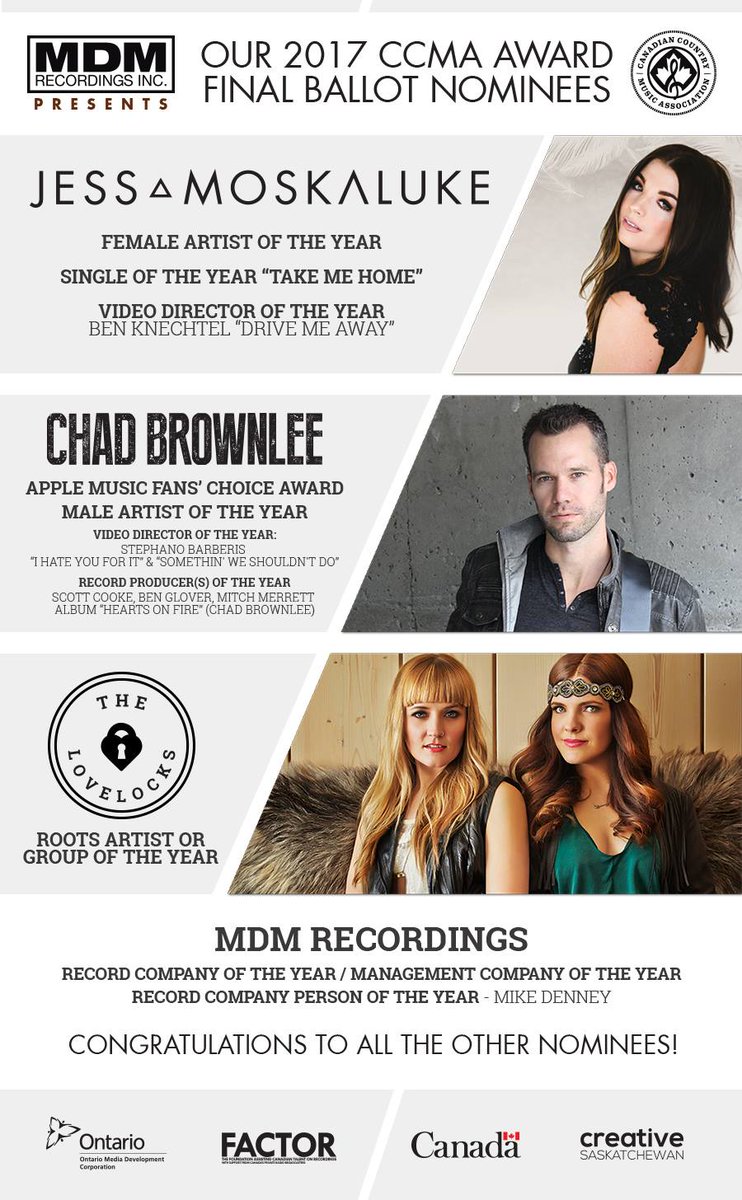 MDMRecordings's tweet photo. #ICYMI - The 2017 #CCMAAwards nominees were announced last week. CONGRATS to all of our #MDMRoadFam who are nominees! https://t.co/51RMRokUyP