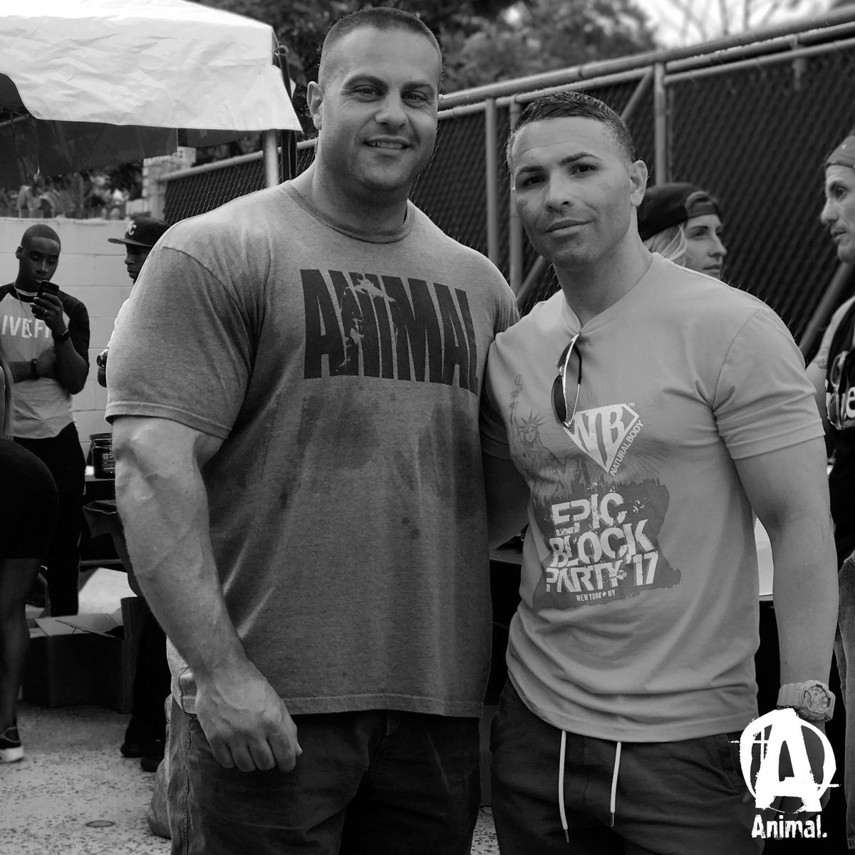Animalpak's tweet photo. Animal athlete @centopani and @NaturalBodyInc owner, Steve Calabrese, at Natural Body Inc.'s #EpicBlockParty this past Saturday in NY. https://t.co/iu4iVbTtUx