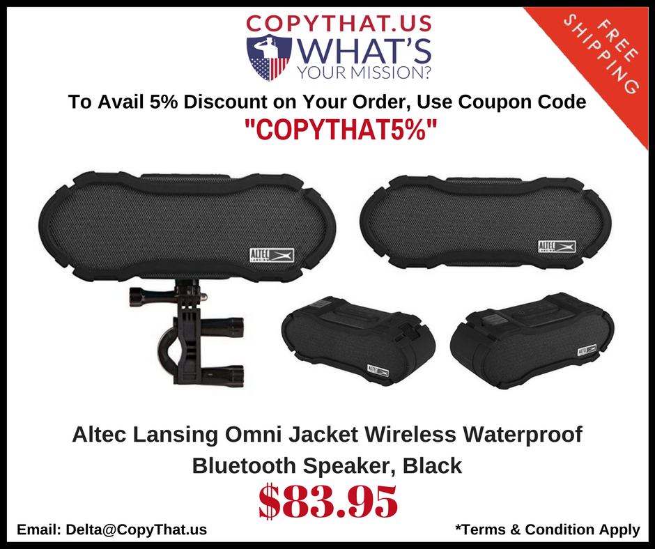 Copy_That_US's tweet image. Altec Lansing Omni Jacket Wireless Waterproof #BluetoothSpeaker, Black #WaterproofSpeaker #AltecSpeaker copythat.us/altec-lansing-…