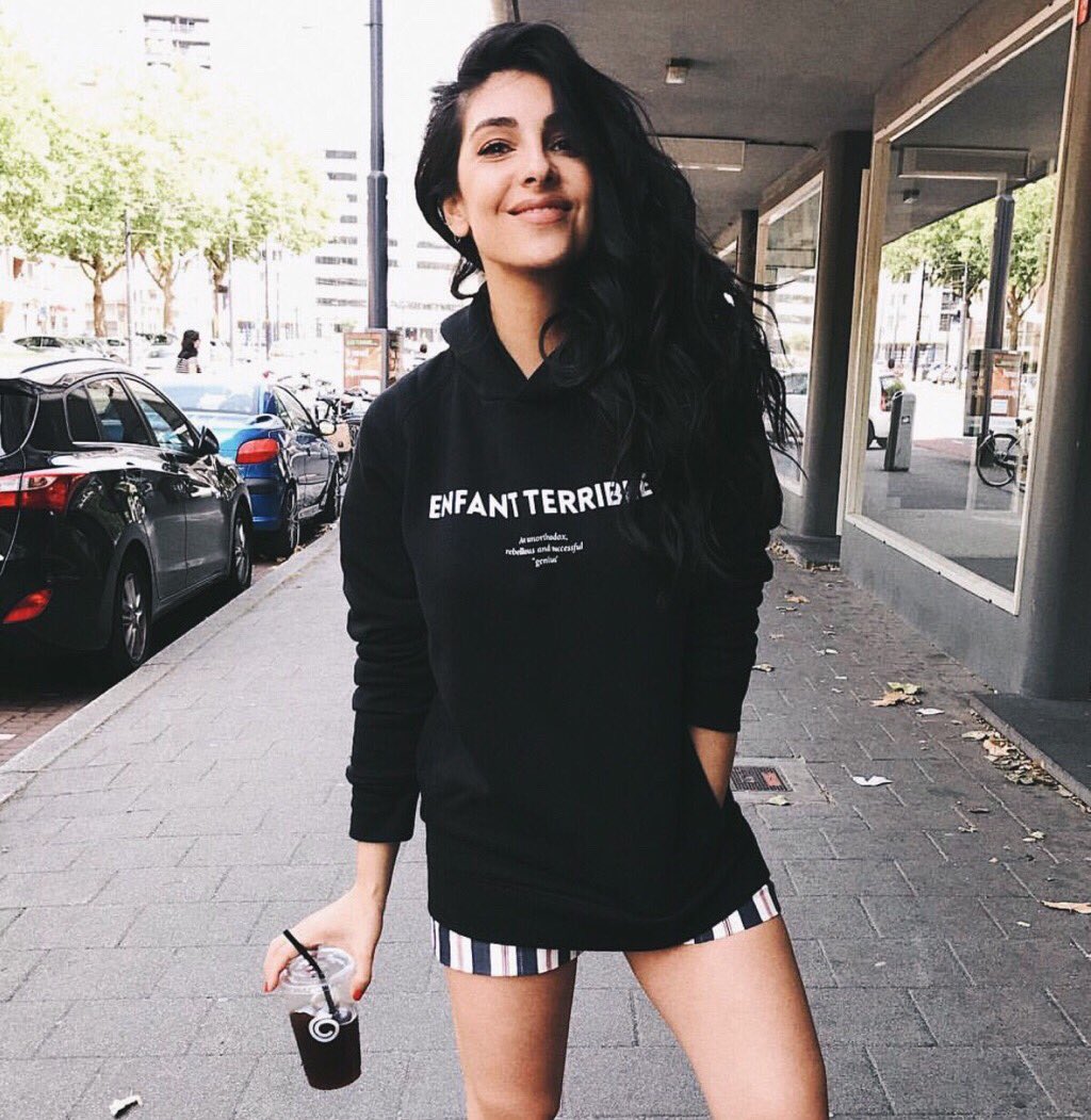 BadHabitClub's tweet photo. Anna Nooshin enjoys her day in our Enfant Terrible hoodie. Do you like it? https://t.co/YHKOichn8I