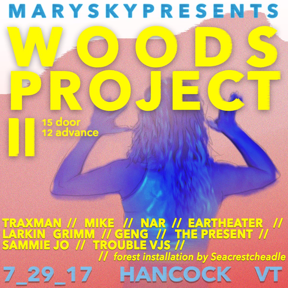 7/29 we're at Woods Project II Festival in Hancock VT w/ <a href="/TRAXMAN_TEKKDJZ/">TRAXMAN CORKY STRONG</a> <a href="/PURPICIDE/">GENG PTP / KING VISION ULTRA aka ASMR, respecfully</a> <a href="/larkingrimm/">Larkin Grimm</a> @alexdrewchin mary-sky.ticketleap.com/woods-project-…