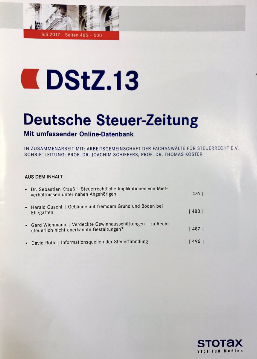 conceptaGmbH's tweet photo. Neuer Fachbeitrag in der #DStZ 13/2017 zu steuerrechtlichen Implikationen von Mietverhältnissen unter nahen Angehörigen @StollfussMedien https://t.co/czrTgSCsH0