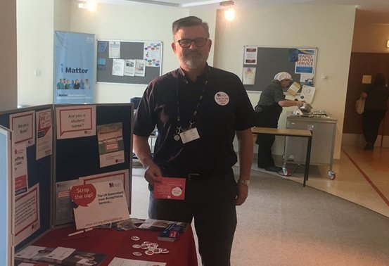RCNLibraries's tweet photo. Over 450 #scrapthecap postcards collected so far at our #RCNLibScot team visits to workplaces @theRCN #summerofprotest @RCNScot @normanpRCN https://t.co/4pOIyEe4ZF