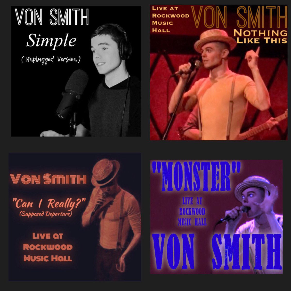 VonSmith's tweet photo. Btw, these are ALL available on YouTube, Spotify, ITunes, and Amazon! Which is your fav? #AlternateSingles #VonSmith #Vonatron #NewMusic https://t.co/ASX16DIXih