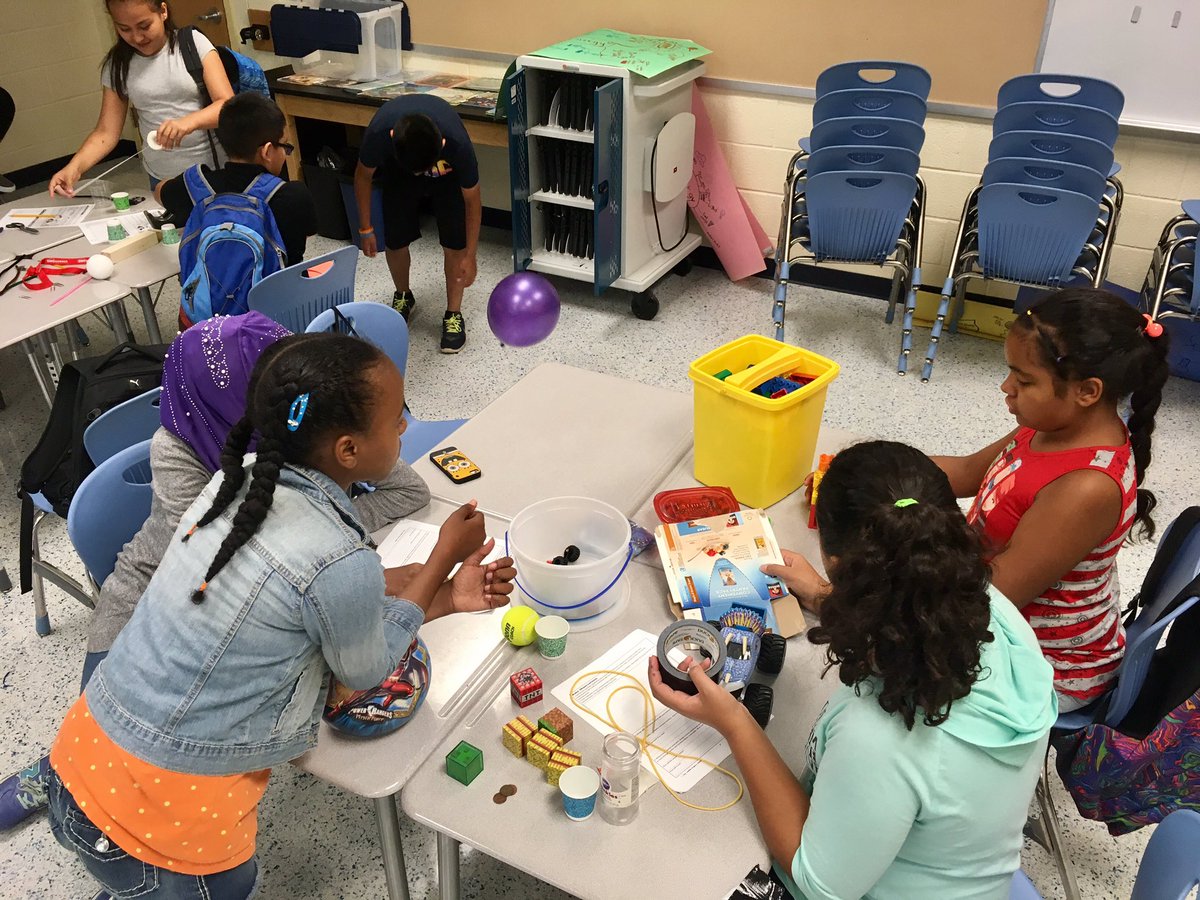 NicoleBevenour's tweet photo. Day 1 of Rube Goldberg machine creations! @GlasgowMS Young Scholars put their creativity and teamwork to the test.😃💡 @fcpsaap https://t.co/CzUFfvs9JU