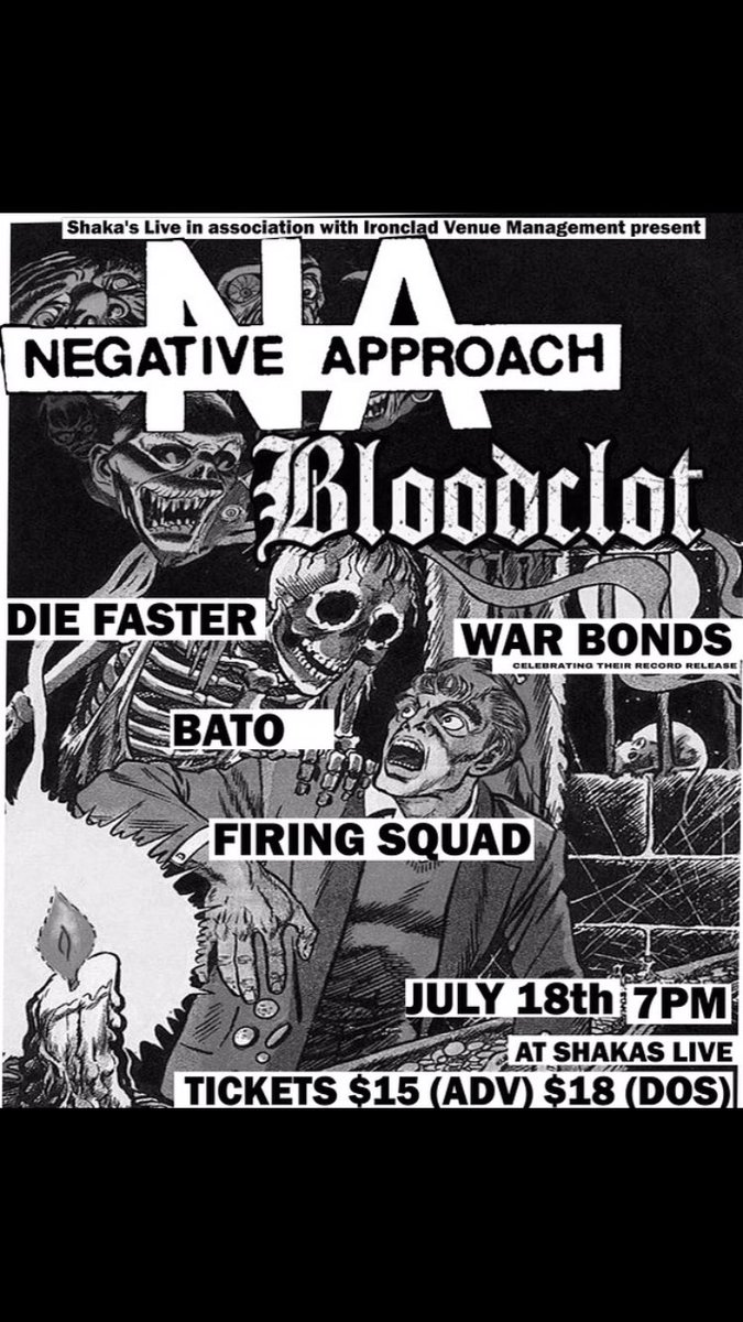 Yo im playing bass in Die Faster. My first gig in over 3 years. I'm hyped. Oh yea, negative approach is playing.