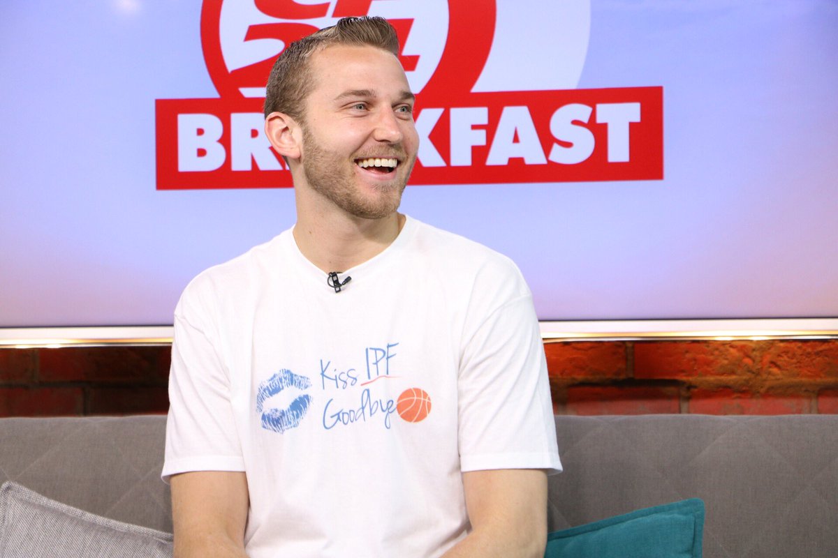 CP24Breakfast's tweet photo. Big thanks to @sixers shooting guard @NStauskas11 for dropping by this morning to talk the #KissIPFGoodbye charity basketball game! 🏀 https://t.co/551zxFvKJx