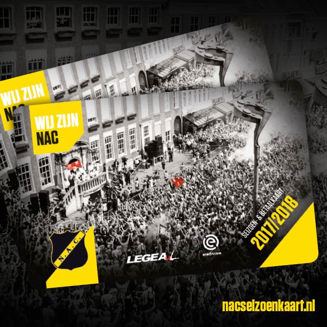 NACnl's tweet photo. De eerste seizoenkaarten vallen vandaag op de deurmat. Heb jij hem al binnen gehad? Stuur ons een fotootje, vinden we leuk 🤙💛🖤 #NACpraat https://t.co/hBlMrFQ3Ty