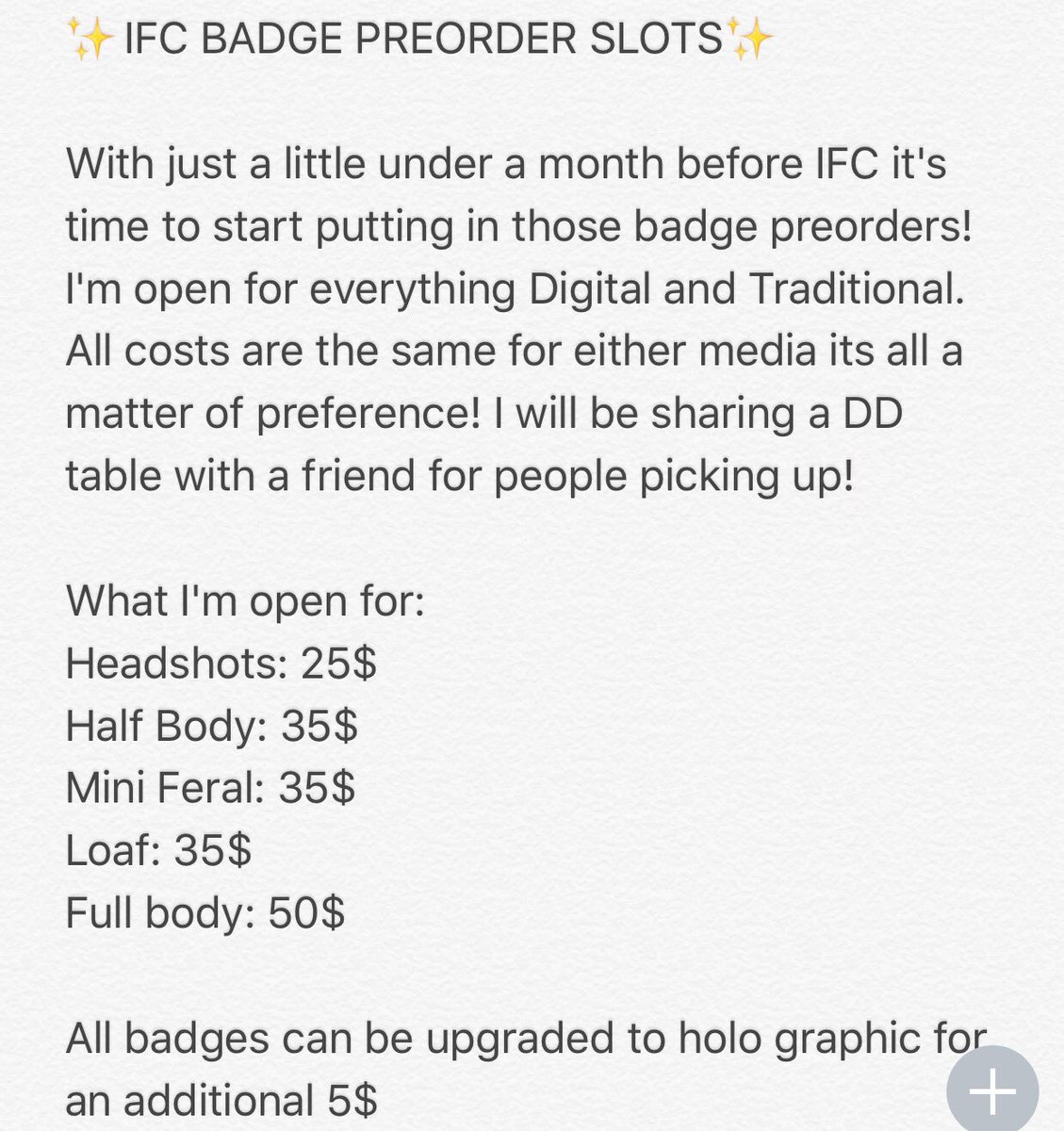 SkyTeaa's tweet photo. Hey everyone! IFC badge preorders are open! Comment or DM to claim a spot! RTs Appreciated! 80s Theme available upon request! https://t.co/g34q7eaI2q
