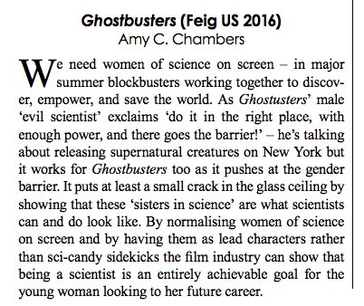 AmyCChambers's tweet photo. I wrote a review of #Ghostbusters for #sfVector - I got to talk about why there need to be more #WomenInSTEM in movies (PM for full article) https://t.co/dXsHRyRN93