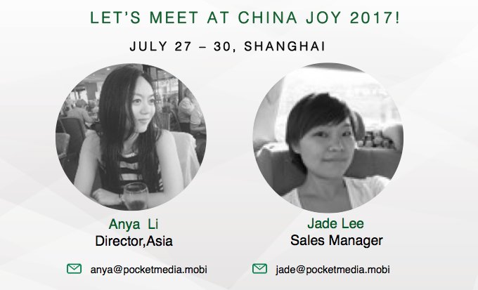Pocket Media is going to <a href="/ChinaJoy/">宋楷</a> in Shanghai! Book a meeting with our Pocketeers Anya and Jade! See you soon #ChinaJoy17