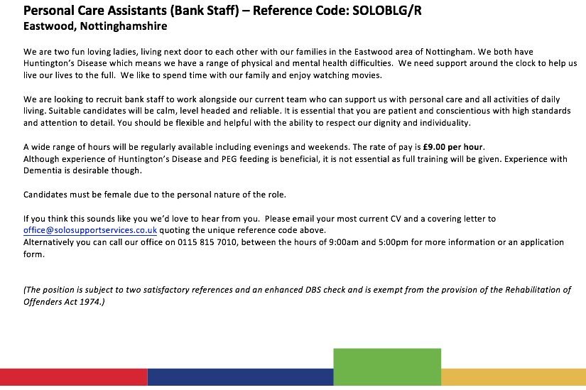 SoloSupportHQ's tweet photo. Personal Assistants Required! Eastwood- Nottingham https://t.co/X2NR4hLkqp