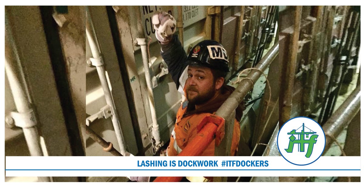ITFDockers's tweet photo. ITF CBA states “lashing & unlashing of cargo is Dockers’ work & crews should not be asked to do this #Reclaimlashing @ETFDockers #ITFDockers https://t.co/yMjlnTaFkV