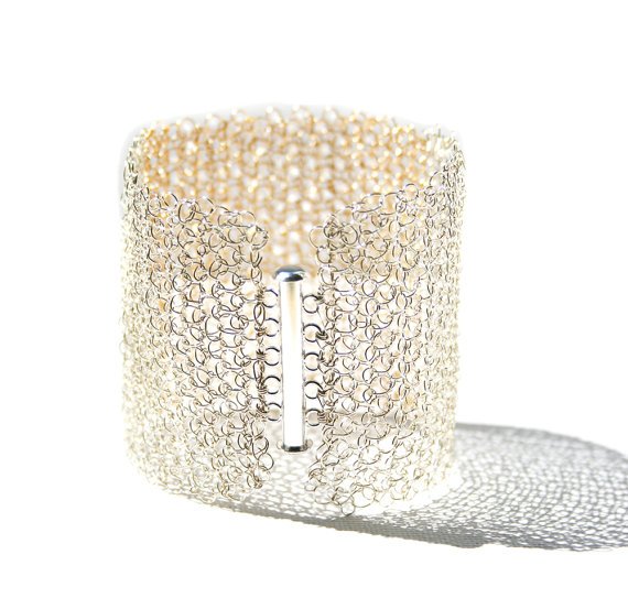 Gold and silver wide lace #crochet cuff bracelet, statement wire mesh bangle, #handmade #jewelry #etsy #epi... #boho etsy.me/2uvg4ks
